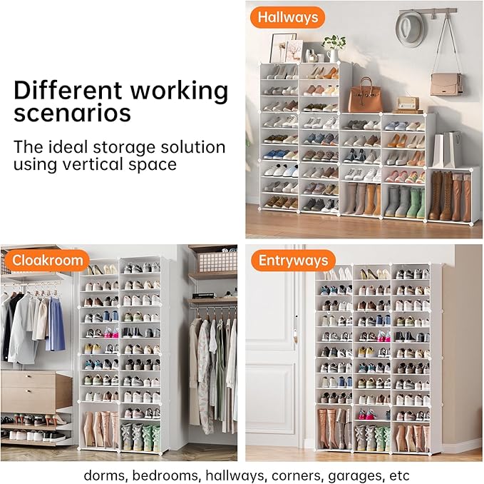 MAGINELS 72 Pairs Shoe Rack Organizer,Shoes Storage Cabinet,Shoe Closet Storage Organizer System,Large Tall Shoes Shelves for Living Room,Closet,Bedroom,Hallway, White(48x12x72in)