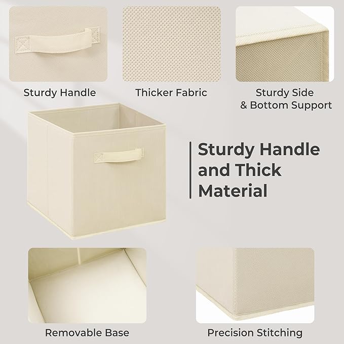 11x11 Inch Storage Bins Cubes, Fabric Foldable Storage Box, Collapsible Closet Organizer for Clothes, Blankets, Office, Bedroom, Living Room, Shelf Cabinet, Bookcase, Beige, 12 Pack