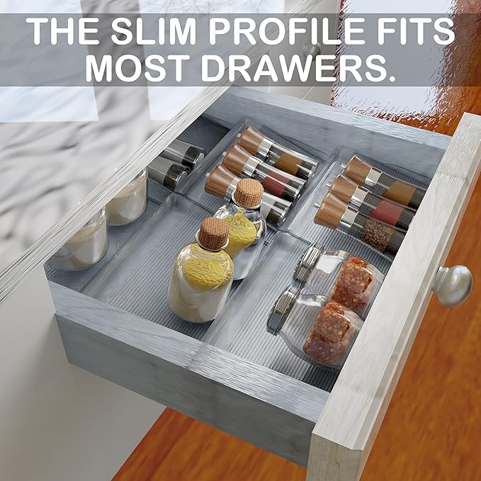BaHoki Essentials 3 Tier Spice Rack- Kitchen Drawer Organizer - Clear Plastic Storage Rack for Kitchen Pantry - Perfect for Salt, Pepper, Spices and Seasonings (Pack of 2)