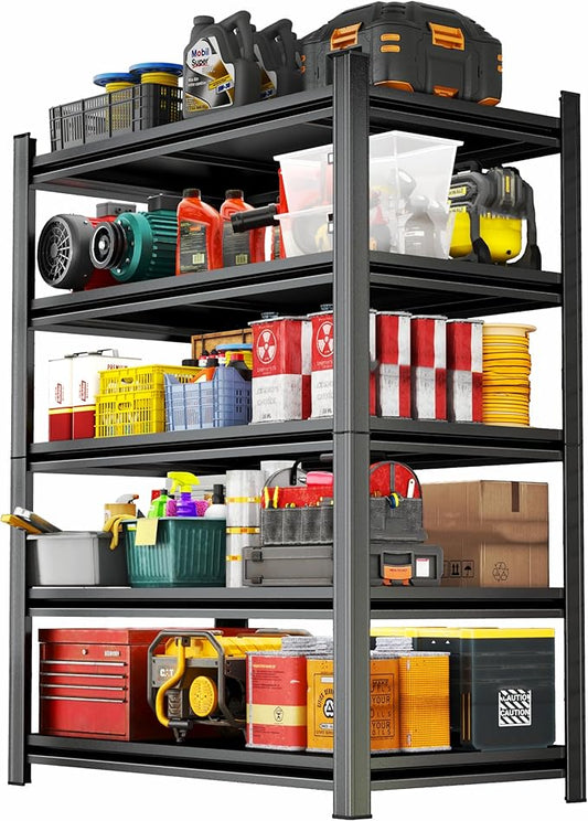 78''H*36W'' Garage Shelving Metal Garage Shelf Unit 5-Tier Storage Shelves Heavy Duty Shelf Organizer Industrial Shelves for Warehouse Basement Kitchen Pantry Commercial, Black