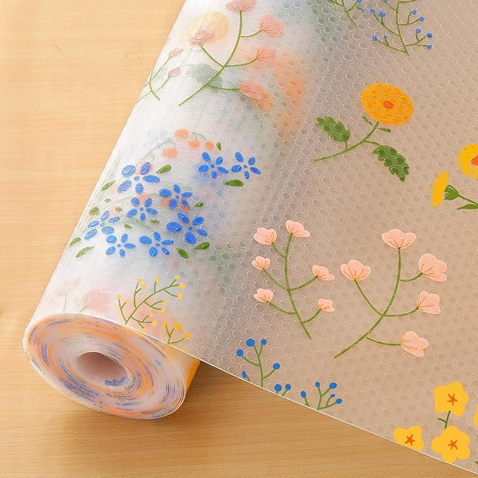 INNOLITES Shelf Liners for Kitchen Cabinets Non-Adhesive Drawer Liner with Floral, Waterproof Durable Easy to Clean, for Refrigerator, Shelves (Colorful Floral, 17.5" x 360")