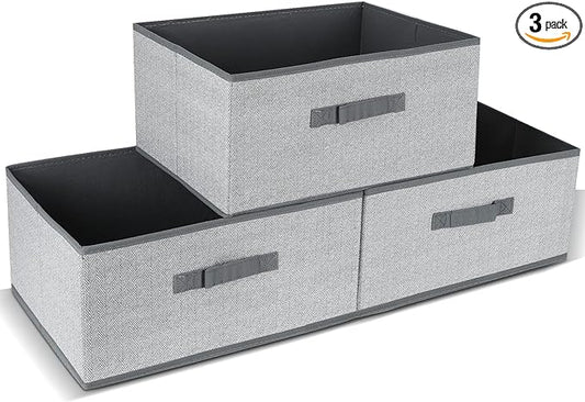 DAYARD Fabric Bins [3-Pack], Foldable Cube Baskets Storage Boxes for Shelves, Closet, Bookshelf, Nursery Organizer Containers, 16 x 11 x 8 inch Grey…