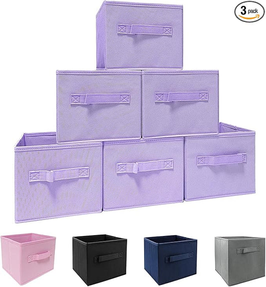 EBIGIC purple storage bins [6 Pack] 9.0"x7.5"x7.5",Mini Storage Box Fabirc Foldable Closet Toy Organizer Collapsible Cloth