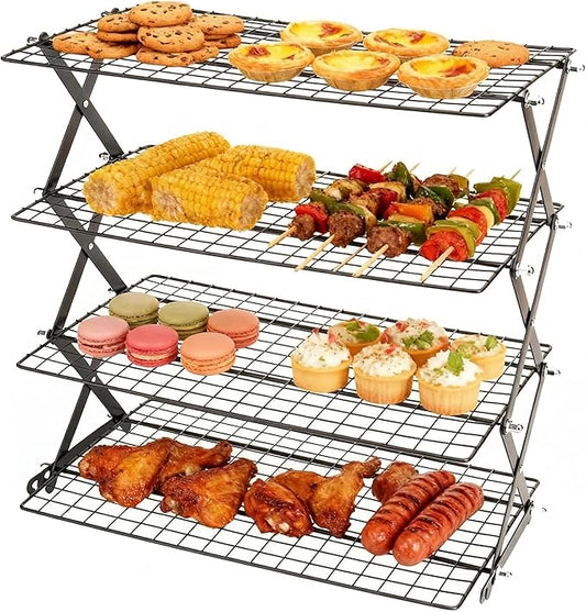 Collapsible Cooling Racks for Cooking and Baking - 4-Tier Adjustable Baking Rack, Cookie Cooling Rack & Bakers Rack, Essential Baking Supplies for Home Bakers, Non-Stick Cookie Rack
