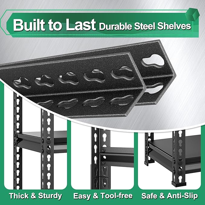 Metal Heavy Duty Garage Shelves: 48''W 2,500Lbs Steel Adjustable Storage Industrial Utility Shelving Rack Units 5 Tier Black 48" W x 18" D x 78" H