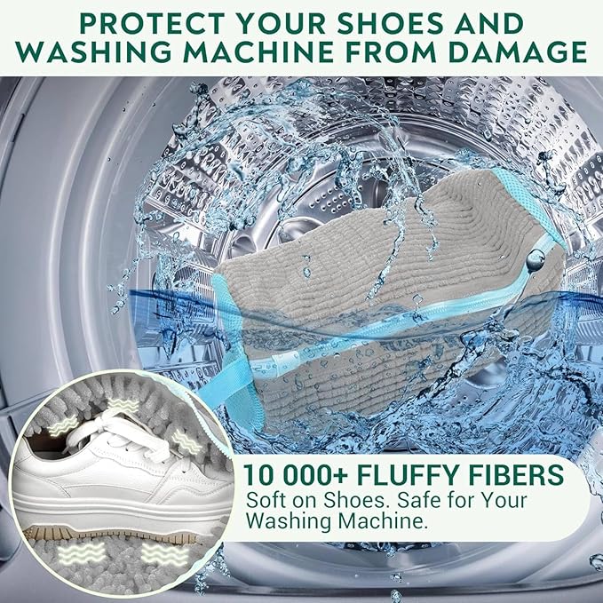 Shoe Washing Machine Bag for Cleaning, 2 360°Protect Sneaker Laundry Bag for Shoes Reusable Durable Fibers Adjustable Washer Bag with Zipper for Tennis Gym Sneakers Shoe Dryer (Grey)