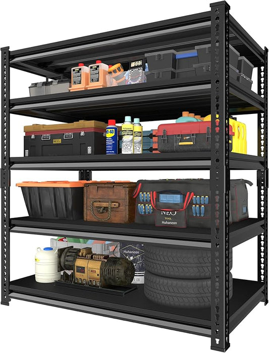 Metal Garage Shelving for Storage - 48'' W 3,000 Lbs Heavy Duty 5 Tier Utility Shelves Freestanding - Adjustable Rack Units for Basement Pantry Kitchen - 48" W x 24" D x 78" H Black