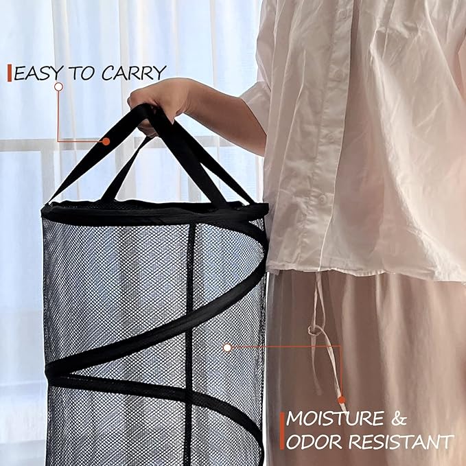 BATTOO Black Large Collapsible Laundry Basket Foldable Mesh Pop Up Hamper with Handles for Laundry Room, Bathroom, Kids Room, College Dorm, Travel, Camping, Gift Basket