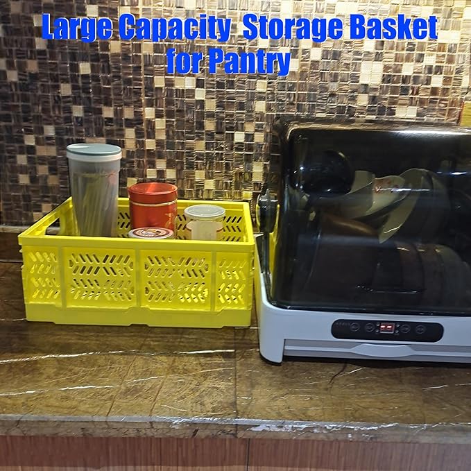 20L Folding Crate, 4Pack Plastic Storage Baskets Organizer for Home and Office,Collapsible Storage Crates for Home Office and Outdoor Organizer.(Yellow) w