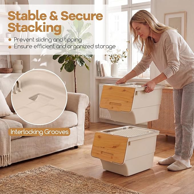 Giantex Plastic Stackable Storage Bins with Lids & Wheels, 6 Pack Open Front Stacking Bins, Organizer Bins for Pantry, Kitchen, Laundry, Closet, Playroom, Bedroom Organization （12.5 QT）