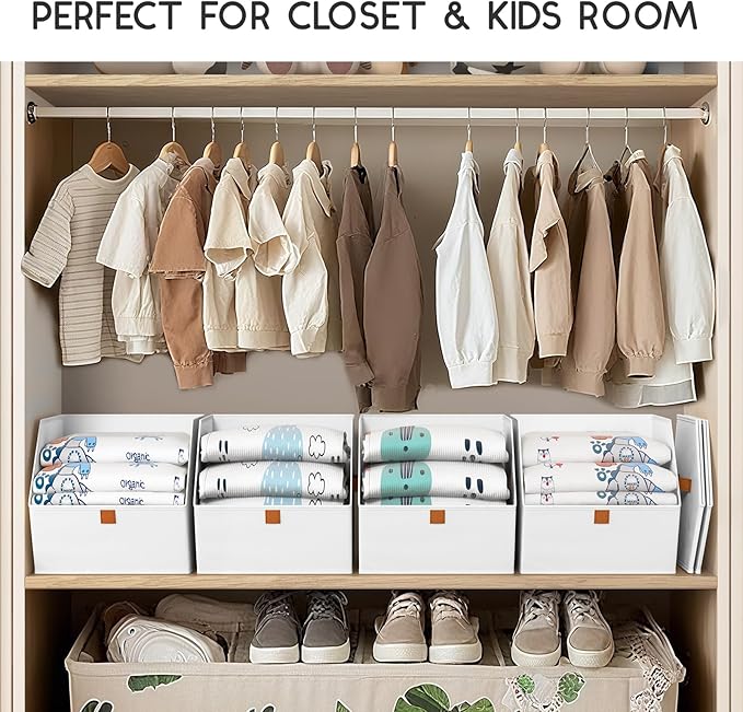 Homsorout Fabric Closet Storage Cubes - 6 Pack Square Storage Bins with Dual Handles for Clothes, Towels, Toys, Cube Storage Organizers for Bedroom, Nursery, Shelves, Closet, Small Spaces, White
