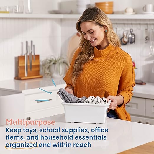 ECR4Kids Scoop Front Storage Bin, Multipurpose Organization, White, 15-Piece
