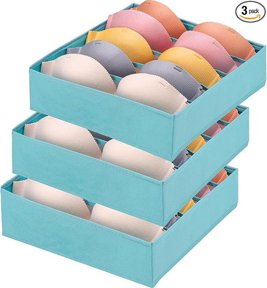 Bra Storage Drawers Organizer for Clothing Underwear Drawer Organizer Dividers Foldable Storage Cube Bins for Bra,Socks, Underwear,3 Pack （Light Green）