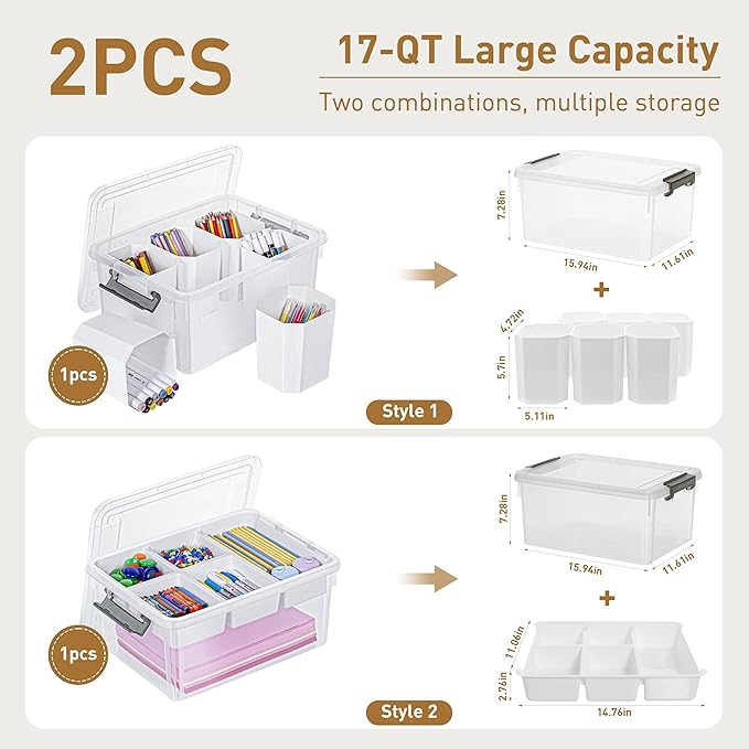 Citylife Craft Organizers, 2 Pack-17 QT, Clear white