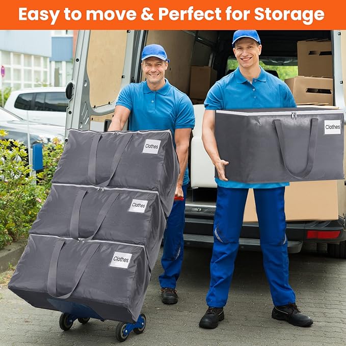 BlissTotes Large Moving Boxes and with Zippers & Handles Moving Supplies with lids, Heavy Duty Totes for Storage Bags for Space Saving, Fold Flat, Moving and Storing 93L, 2 Pack