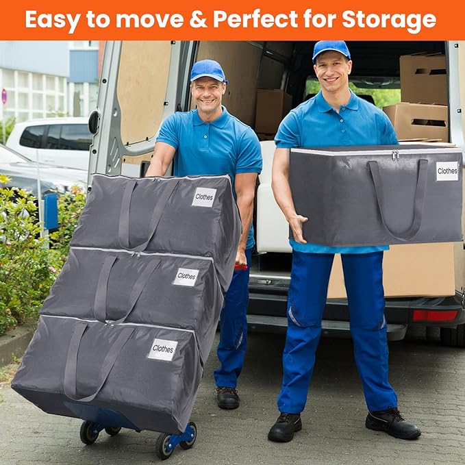 BlissTotes Large Moving Boxes and with Zippers & Handles Moving Supplies with lids, Heavy Duty Totes for Storage Bags for Space Saving, Fold Flat, Moving and Storing 125L, 2 Pack
