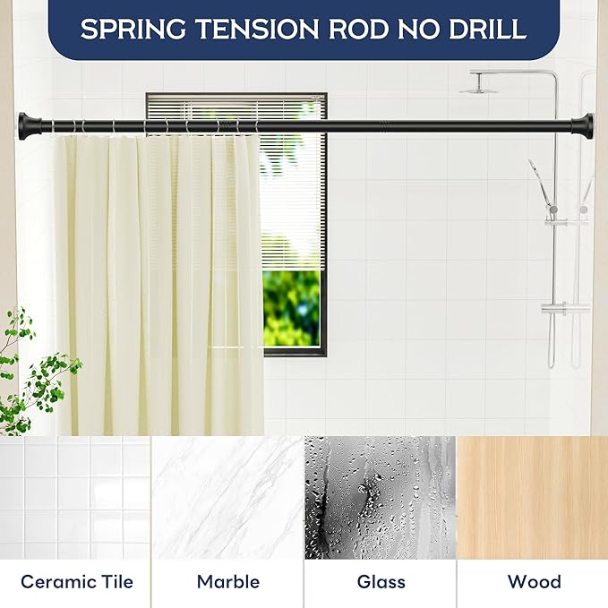 STARLATTA Adjustable Shower Curtain Rod 31-80 Inch, Never Rust Stainless Steel Black Tension Rod, 1" Heavy Duty No-Drill for Bathroom, Kitchen & Closet