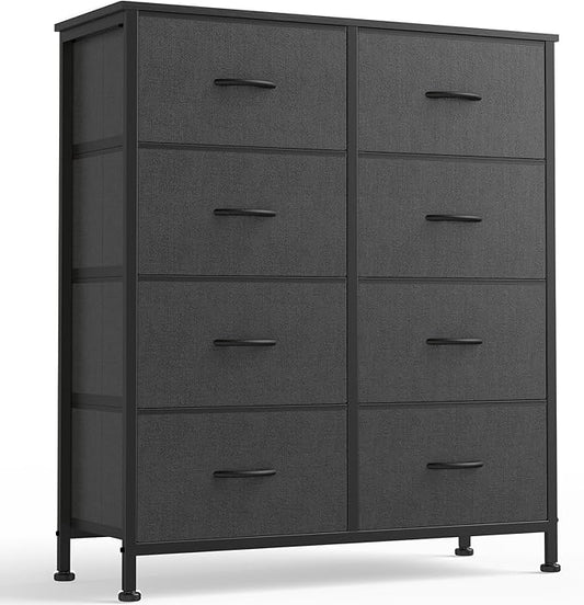OLIXIS 8 Drawer Storage Dresser with Wood Top - Wide Fabric Chest Organizer for Bedroom, Closet, Living Room,Tower Cabinet, TV Stand, Hallway Entryway Furniture,Grey