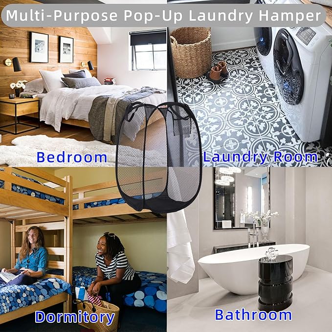 ULYSIA Collapsible Laundry Basket,Dirty Clothes Mesh Pop Up Hamper, Small Foldable Laundry Basket for Bathroom, Dorm, Travel Storage,Cruise Essentials Black