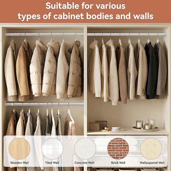 Oval Closet Rod 18-40 Inch Adjustable Closet Rods for Hanging Clothes Heavy Duty Silver Poles Bar with End Supports Rust Proof Wardrobe Rod for Laundry Room RV