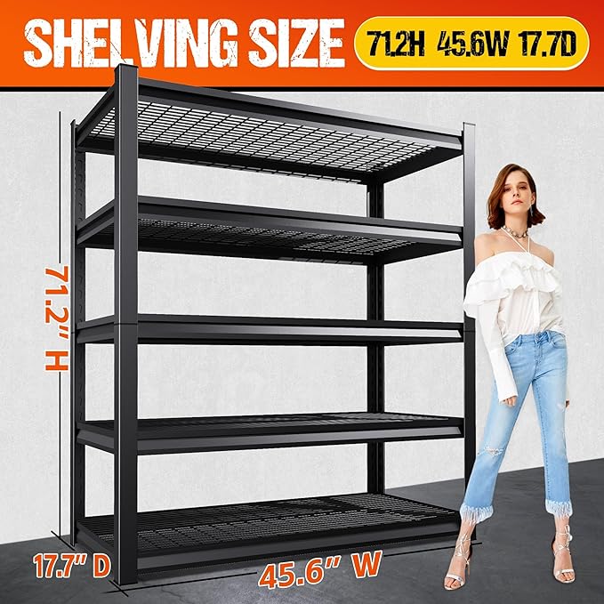 Set of 3 Heavy Duty Garage Shelving 5T Storage Shelves, Adjustable Metal Shelving Unit, Utility Garage Organizer Shelf for Basement, Pantry, Warehouse, Supermarket, 45.6" Wx17.7 Dx71.2 H