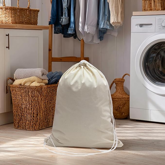 COTTON CRAFT Large Laundry Bag Backpack - 2 Pack Heavy Duty Durable Canvas Drawstring Closure Laundry Bag - Washable Utility Sack, College Dorm Hamper, Travel Laundry Organizer -18x24 inches - Natural
