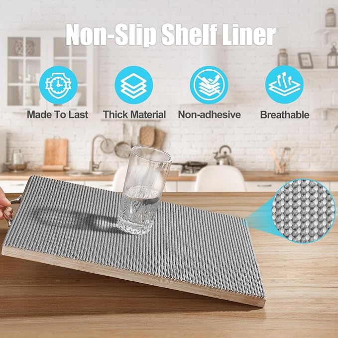 Songrey Non-Adhesive Drawer and Shelf Liner, Non Slip Cabinet Liners, Protect Kitchen Cupboard, Bathroom Drawers, Breathable, Thick Strong Grip mat (20IN x 20FT, Dark Gray)