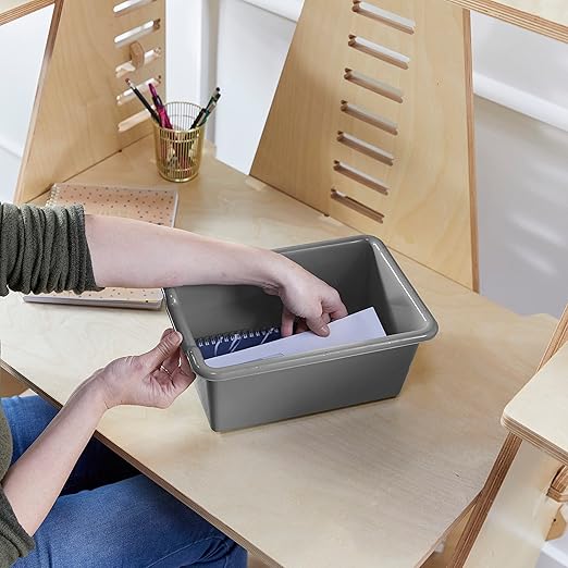 ECR4Kids Scoop Front Storage Bin, Multipurpose Organization, Dark Grey, 15-Piece