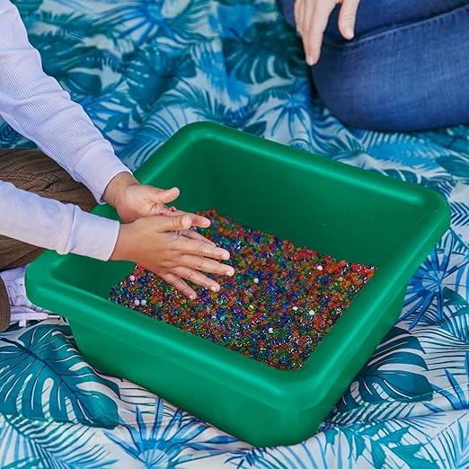 ECR4Kids Stackable Square Bins with Non-Snap Lids, Multipurpose Organization, Green, 4-Pack