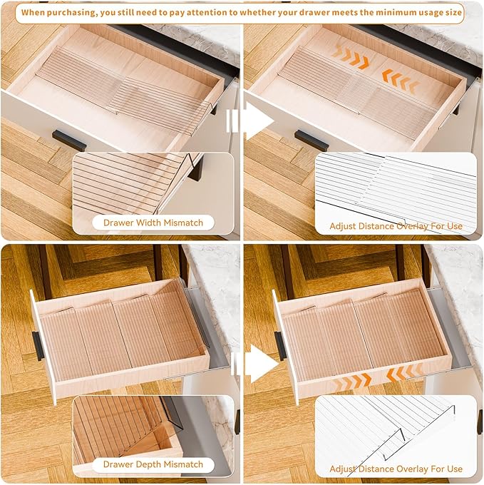 Yieach 8 Pack Adjustable Narrow Spice Rack for Drawer - Expandable From 9" to 17.7" - Acrylic Drawer Seasoning Organizer,Tiered Clear Spice Tray for Spices,Condiment,Nail Polish and Jar Organization