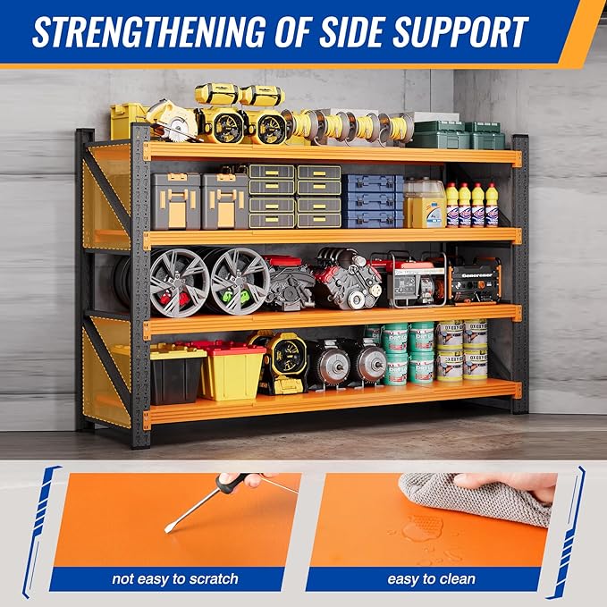 BYNSOE 71" W Storage Shelves 5000lbs Garage Metal Shelving Heavy Duty Garage Shelves Adjustable Storage Shelves for Industrial, Factory (Black-Orange, 71" W x 24" D x 69" H)