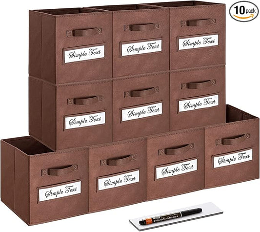 artsdi 11 Inch Storage Cube,Storage bin,cube storage (Set of 10) Foldable Fabric Cube Storage Bins with 10 Labels Window Cards & a Pen,Baskets Containers for Shelves,Closet Organizers Box,Brown