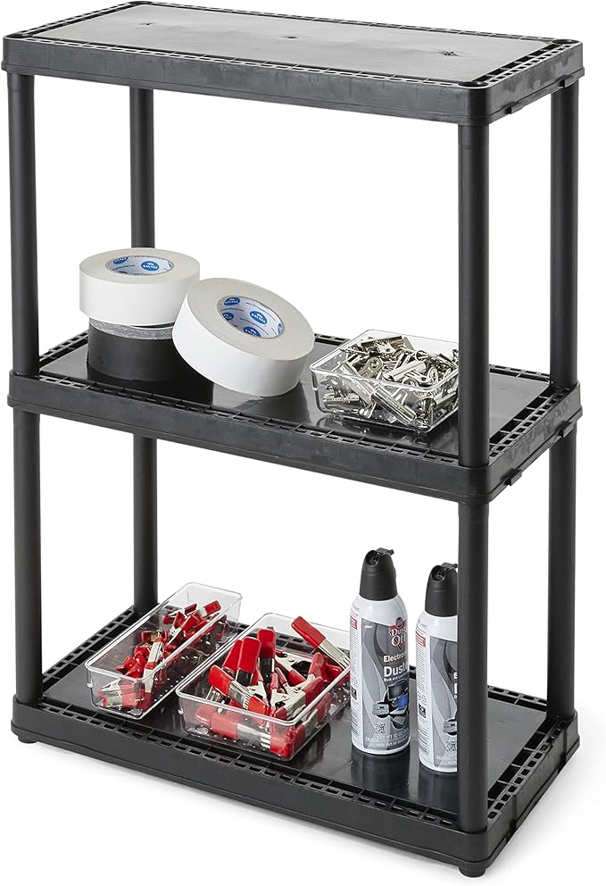 Gracious Living 3 Shelf Fixed Height Light Duty Storage Unit 12 x 24 x 33 Organizer System for Home, Garage, Basement, & Laundry, Black (2 Pack)