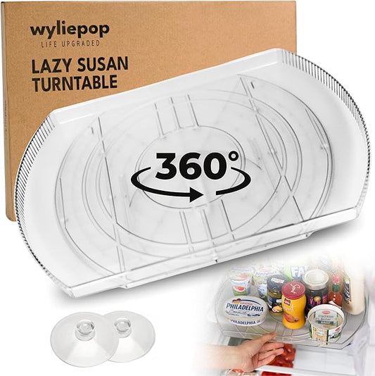 Lazy Susan for Refrigerator - 360° Turntable Refrigerator Organizer and Storage Tray for Fridge, Cabinet & Pantry - Rectangle Lazy Susan (16.5"x11.5"x1.5")
