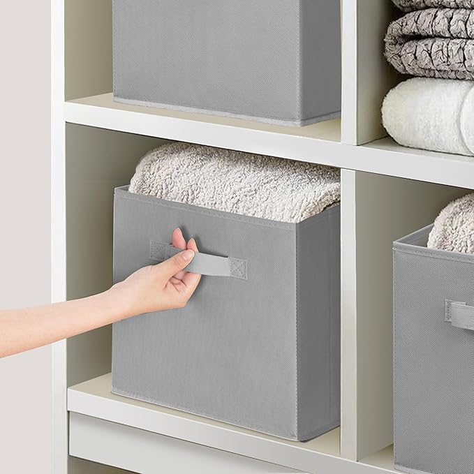 11x11 Inch Storage Bins Cubes, Fabric Foldable Storage Box, Collapsible Closet Organizer for Clothes, Blankets, Office, Bedroom, Living Room, Shelf Cabinet, Bookcase, Gray, 9 Pack