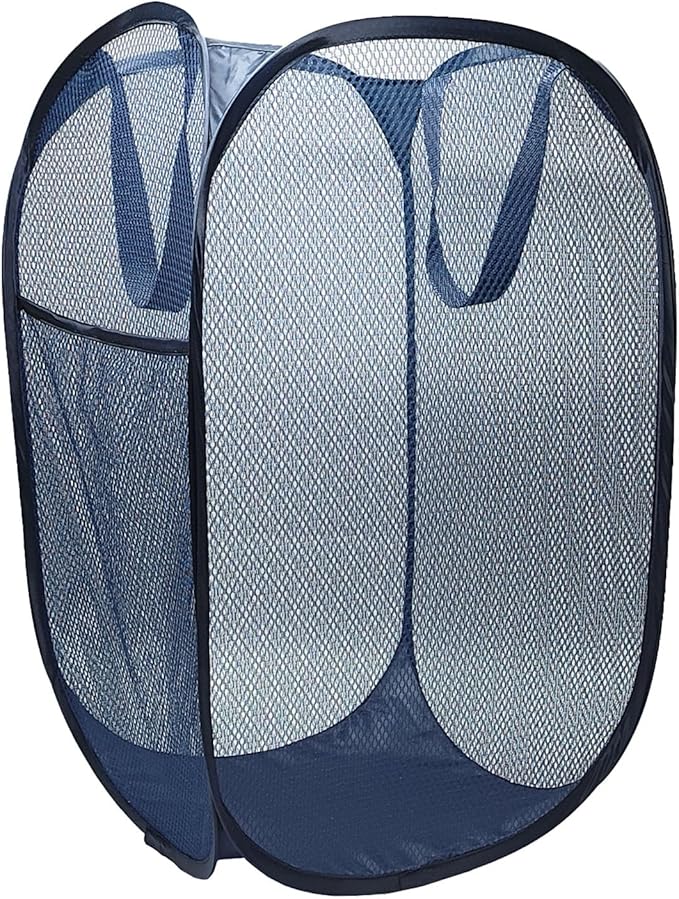 Pop up hamper, the upgraded laundry basket with breathable side pocket mesh. Ideal for room, apartment, dormitory, travel, business trip & kids storage (1, Dark blue)