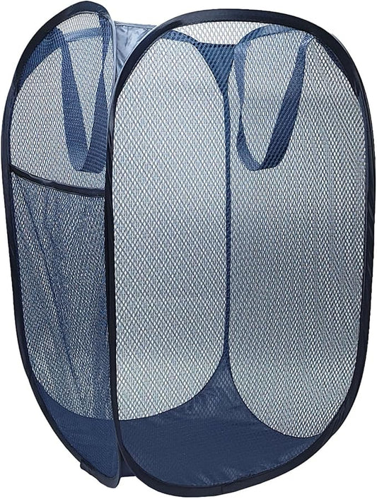 Pop up hamper, the upgraded laundry basket with breathable side pocket mesh. Ideal for room, apartment, dormitory, travel, business trip & kids storage (1, Dark blue)