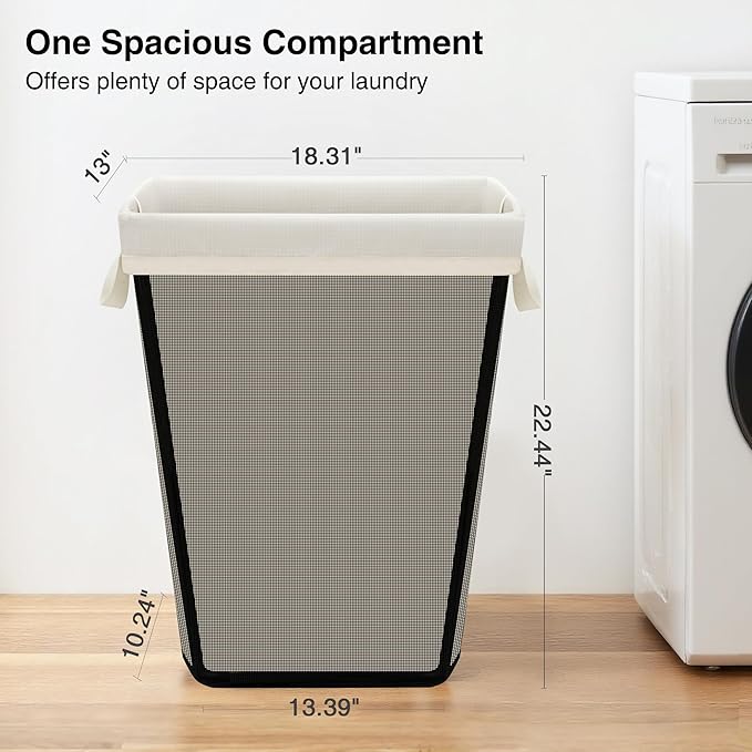 STO STO Laundry Basket 75L, Space-Saving Laundry Hamper for Small Spaces, Freestanding Clothes Hamper with Iron Frame, Removable Washable Liner, Laundry Organizer for Bedroom, Bathroom, Dorm, Beige