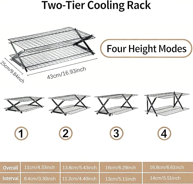 2-Tier Collapsible Cooling Racks, Detachable Wire Cooling Rack Stackable Drying Rack for Cookie Bread Pizza Baking