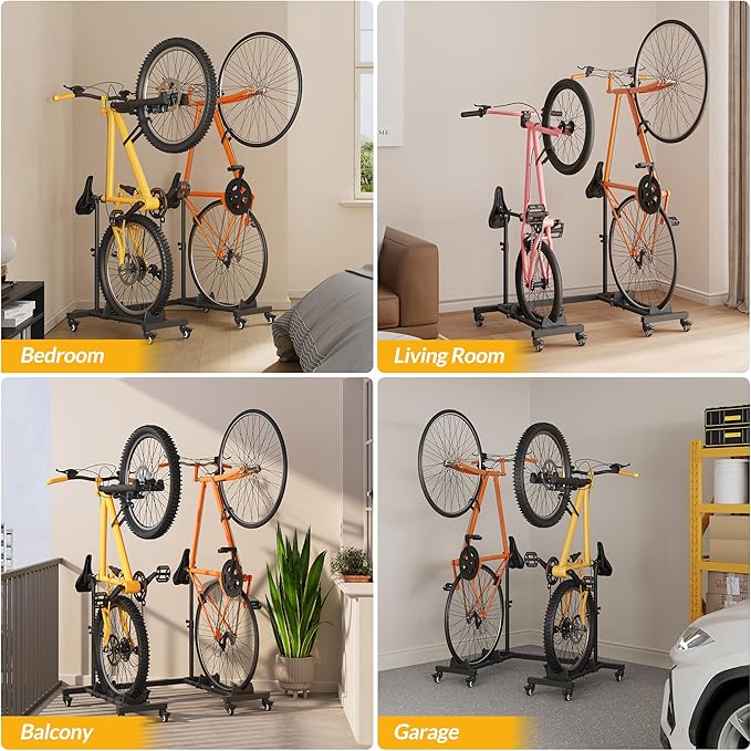 Sttoraboks Vertical Bike Stands (2 Pack)，Standing Bike Rack for Garage Floor，Upright Bicycle Floor Stand Indoor Bike Holder with Adjustable Height for Garage & Apartment - for Wheels Sizes up to 29”