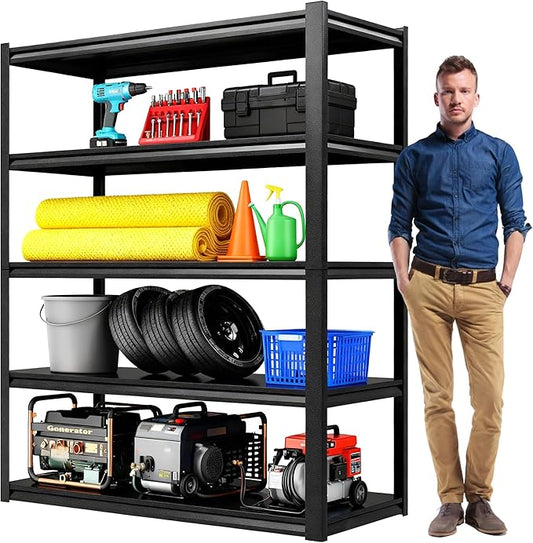 45''W*20''D Garage Shelving Heavy Duty Garage Storage Shelves, 3000 LBS Adjustable 5 Tier Industrial Shelving Unit, Metal Utility Shelf for Basement, Warehouse and Workshop (78''Hx45''Wx20''D, Black)