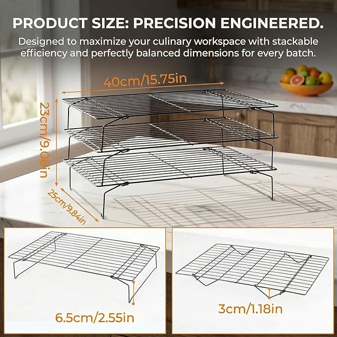 4-Tier Collapsible Cooling Racks, Detachable Wire Cooling Rack Stackable Drying Rack for Cookie Bread Pizza Baking (3Tier)