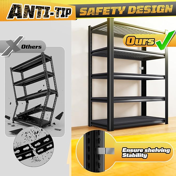 Garage Storage Shelves 5-Tier,Garage Storage System Shelves Adjustable,Storage Shelving for Basement,Pantry,Kitchen,Warehouse (1, 72" H x 59" W x 20" D)