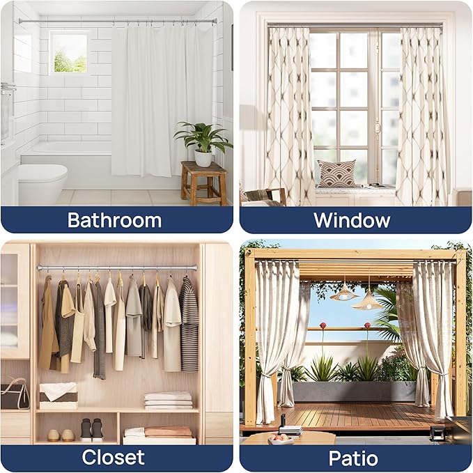 ENJOYBASICS 2 Pack Adjustable Spring Tension Curtain Rods 32 to 66 Inches, Stainless Steel Nickel Shower Rod No Drilling for Window, Bathroom, Closet, Room Divider, 7/8" Diameter