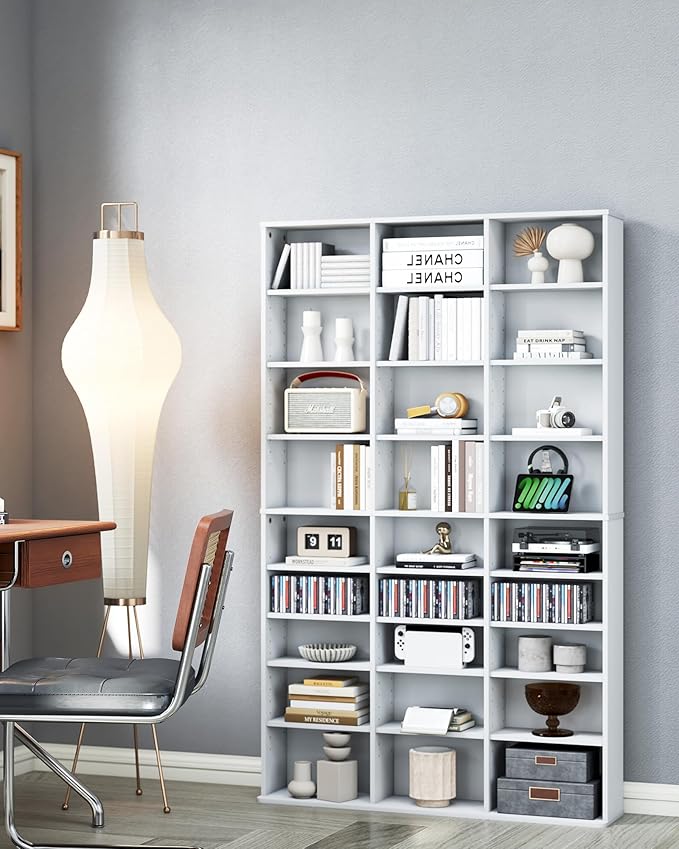DVD Storage Shelf with Adjustable Shelves, 9-Tier Modern Media Tower for CDs, DVDs, Video Games, DVD Rack Cabinet Organizer for Living Room, Bedroom, Office