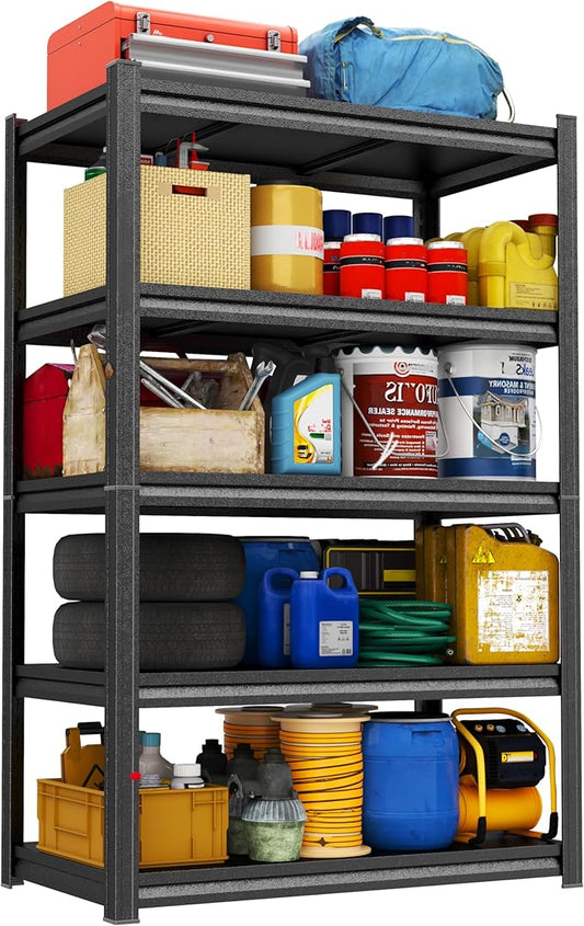 PRESTELION 72" H Storage Shelves 5 Tier Garage Shelving Unit 3000LBS Metal Shelf Adjustable Storage Rack for Basement, Warehouse, Pantry, Closet, Kitchen 72" H x 39.4" W x 17.7" D,Black