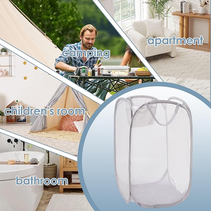 Foldable Pop Up Laundry Hamper – Set of 2 Collapsible Mesh Baskets with Handles for Kids, Baby, Dorm or Travel, Dual-Use Laundry Organizers for Clothes, Toys, Storage – Gray