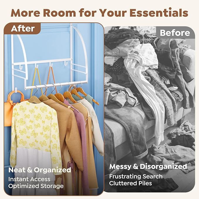 Kaiferty Over The Door Clothes Hanger Drying Rack, Over Door Drying Rack Hooks for Hanging Towels, Coats & Clothes, Door Hanger Organizer Storage for Bathroom Bedroom Laundry Dorms Washroom (White)