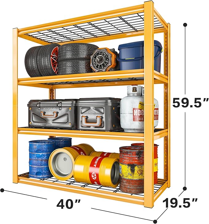 REIBII 40" W Garage Shelving 2240 LBS Storage Shelves Heavy Duty Metal Shelving 4 Tier Adjustable Metal Shelves for Warehouse Basement Kitchen Pantry Commercial Industrial 40" W × 19.5" D × 59.5" H