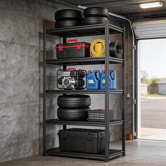 Metal Garage Shelving Unit, Heavy Duty Adjustable Storage Shelves, Steel Shelving, 3000 lbs Capacity Shelves for Heavy Tools and Equipment, 5 Tier, 35.4" Wx 17.7" Dx 71.2" H